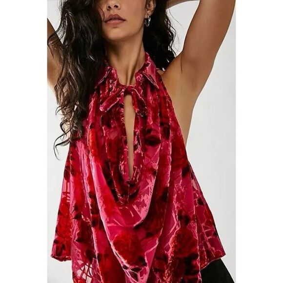 Free People Meet Your Match Velvet Top in Pink Combo Size XS $98 *will fit med - Picture 2 of 2